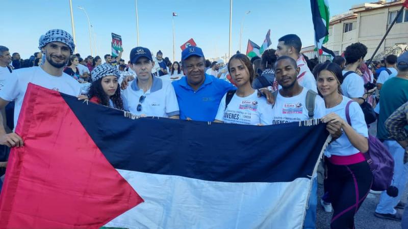 La Universidad de las Ciencias Informáticas participó en una marcha masiva en repudio al genocidio contra el pueblo palestino en Gaza. 