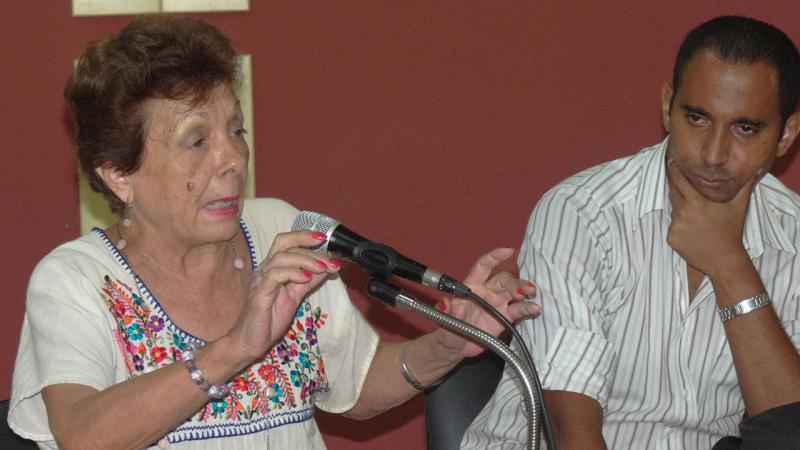 Francisca López Civeira and Fabio E. Fernández Batista launch a book about Fidel at UCI.