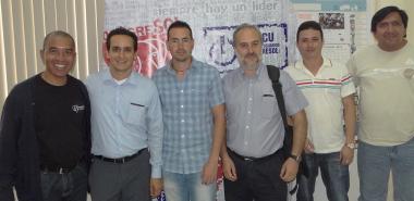 Professors who gave lectures and trainings at the VIII  PGCUBA Meeting , from right to left, Gilberto Castillo, Alejandro Carrillo, Félix González, Fernando Fontana, Karel Rodríguez and Jaime Casanova.