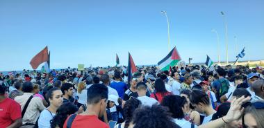 La Universidad de las Ciencias Informáticas participó en una marcha masiva en repudio al genocidio contra el pueblo palestino en Gaza. 